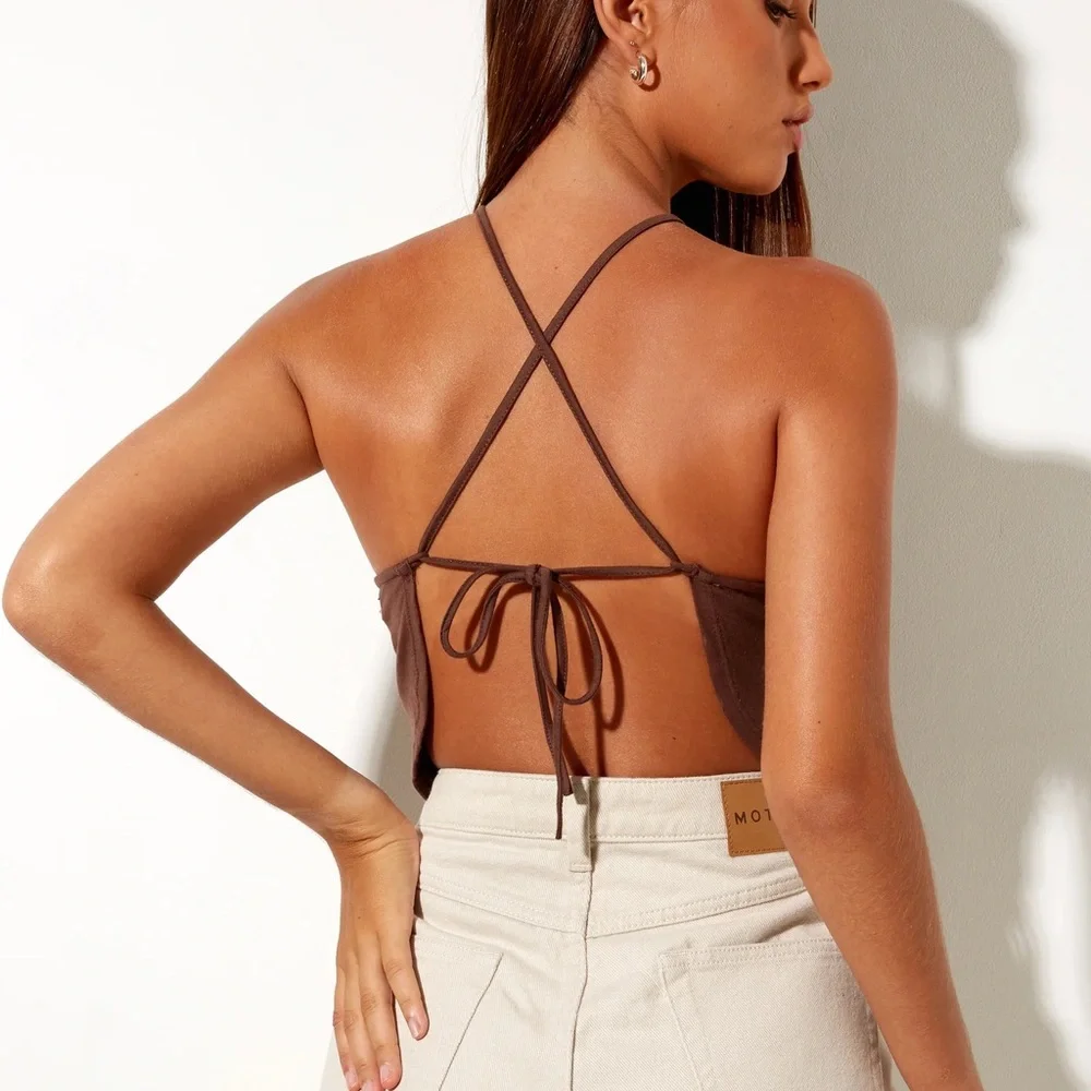 Motel Rocks Asmi Crop Top in Deep Mahogany - Picture 1 of 8